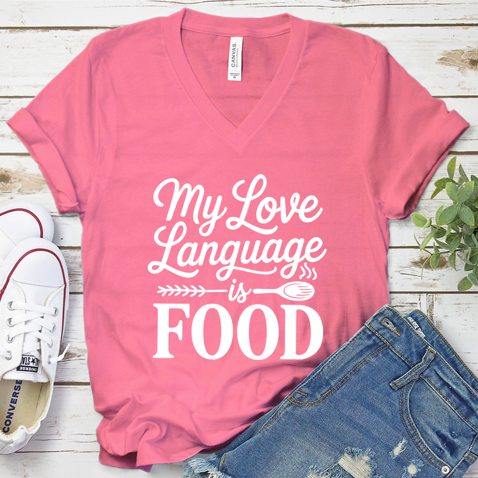 My Love Language Is Food V-Neck - Neon Pink - Brooke & Belle