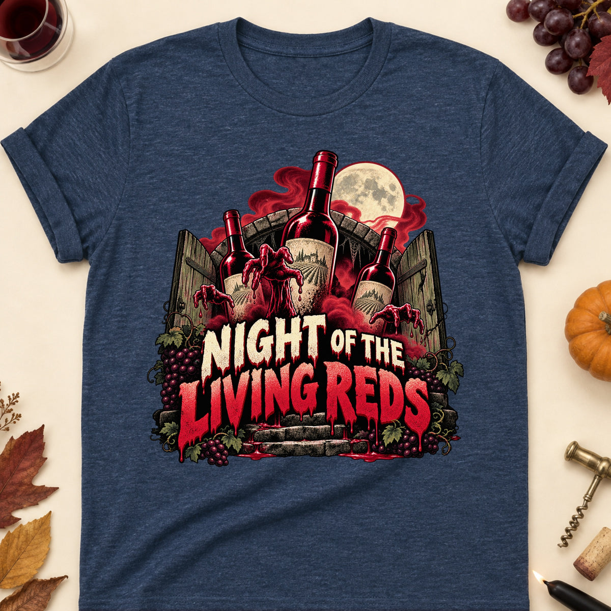 Night Of The Living Reds Colored Print T-Shirt - Heather Navy - Brooke & Belle