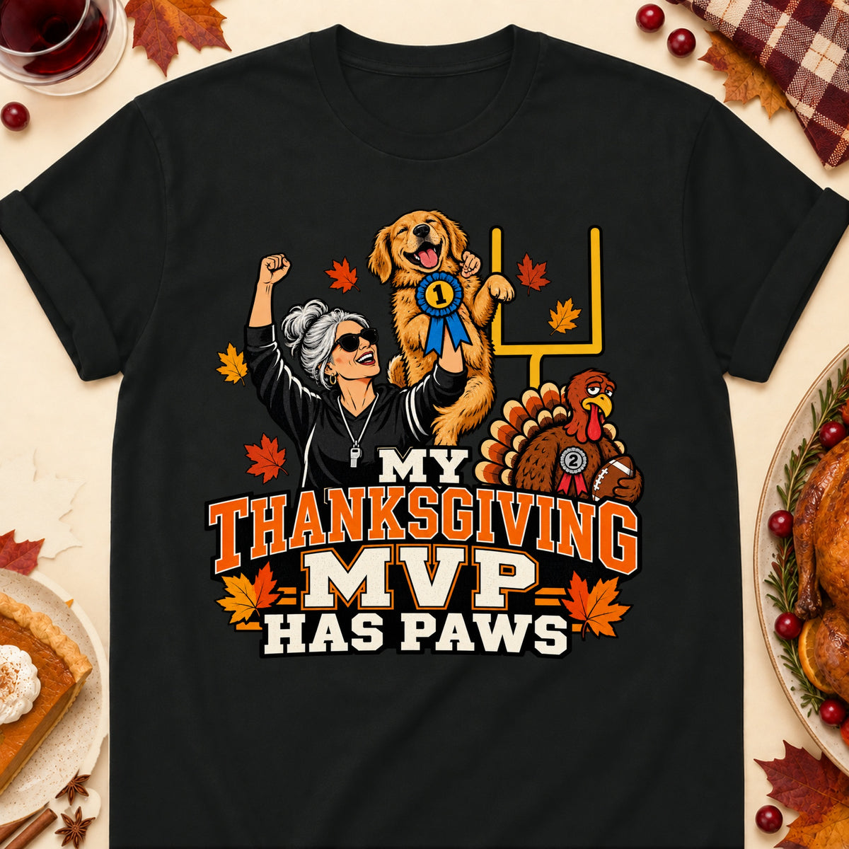 My Thanksgiving MVP Has Paws Thanksgiving Dog Mom T-Shirt in Black