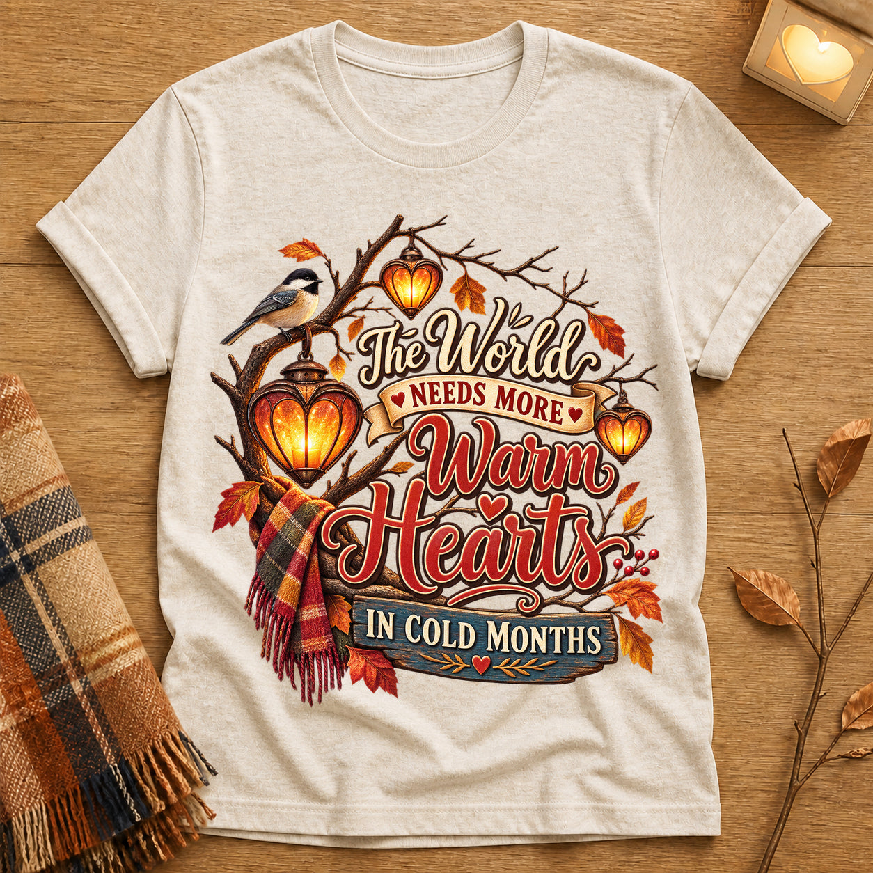 Warm Hearts Cold Months T-shirt - Heather Oatmeal - Brooke & Belle