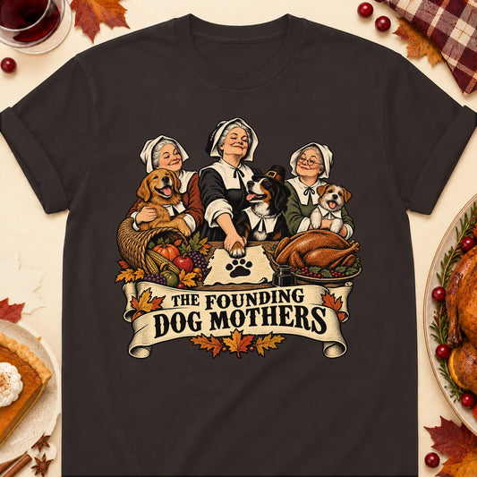 The Founding Dog Mothers Thanksgiving Dog Mom T-Shirt in Dark Chocolate