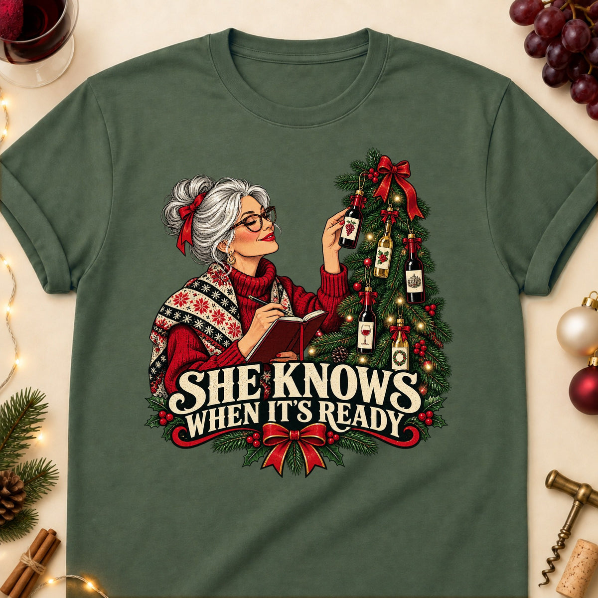 She Knows When It's Ready Colored Print T-Shirt - Military Green - Brooke & Belle