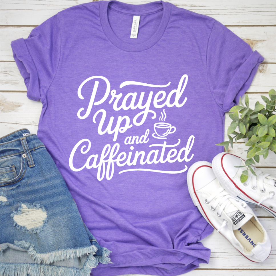 Prayed Up And Caffeinated T-Shirt - Heather Purple - Brooke & Belle