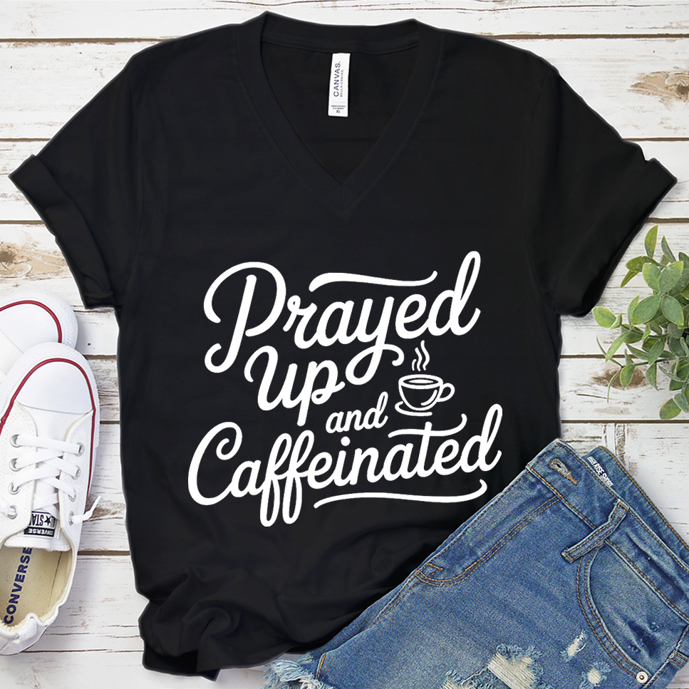 Prayed Up And Caffeinated V-Neck - Black - Brooke & Belle