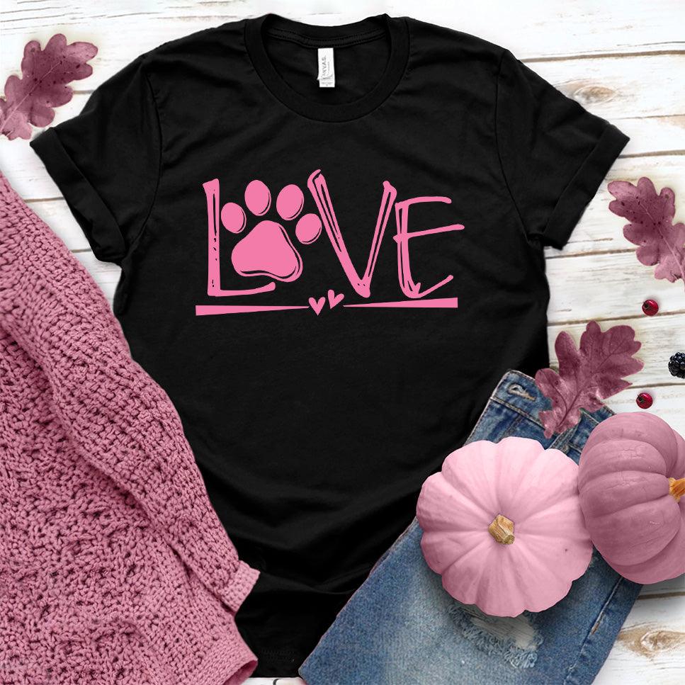 Dog Love V-Neck Pink Edition Black - Casual Dog Love V-Neck T-Shirt with adorable paw and love design, perfect for pet owners