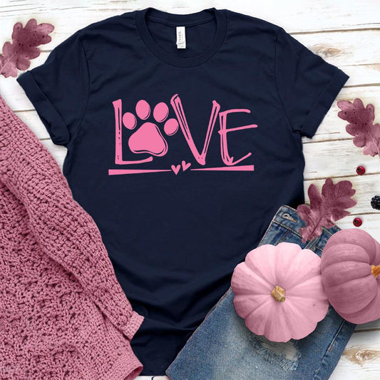 Dog Love V-Neck Pink Edition Navy - Casual Dog Love V-Neck T-Shirt with adorable paw and love design, perfect for pet owners