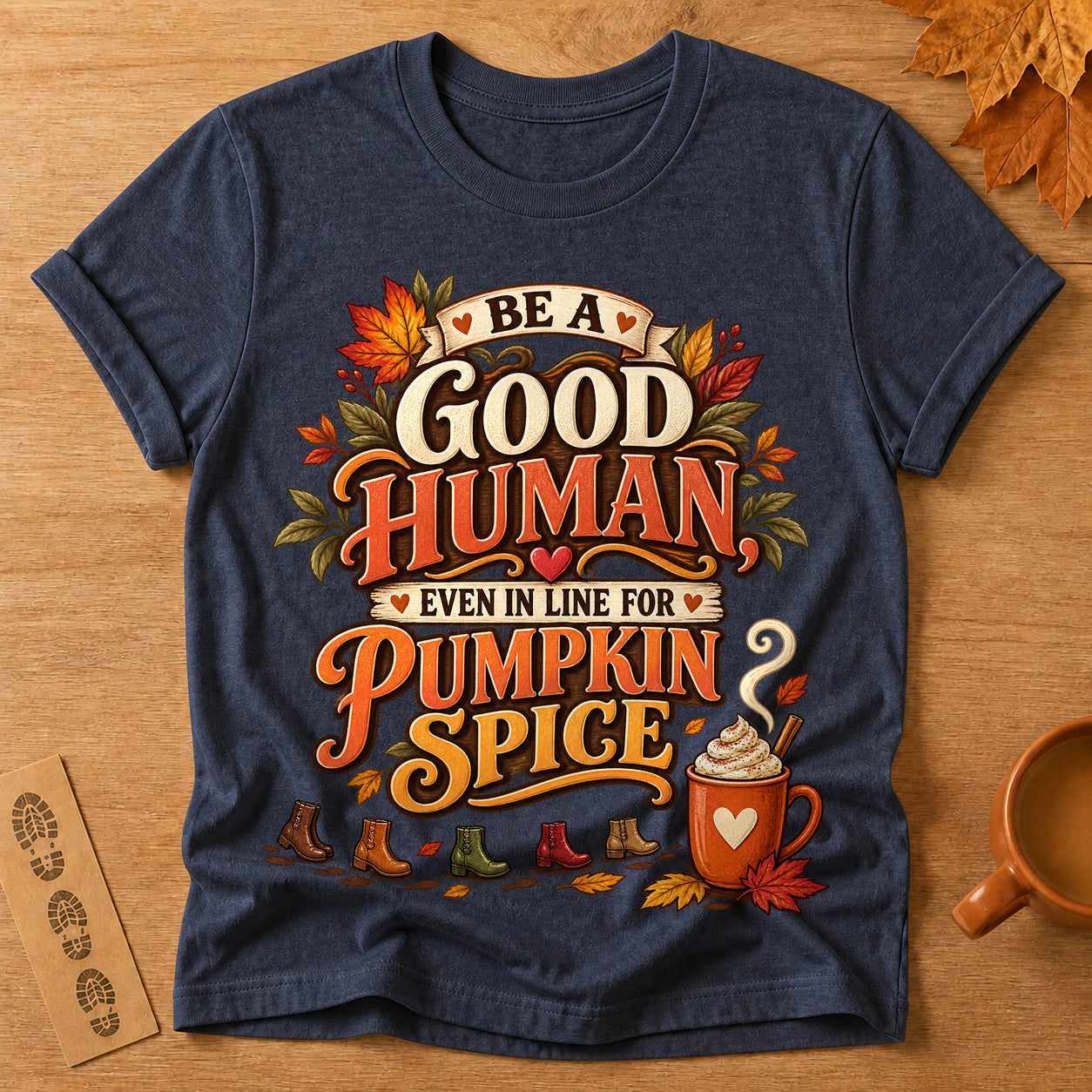 Good Human Pumpkin Spice T-shirt - Heather Navy - Brooke & Belle