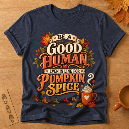 Good Human Pumpkin Spice T-shirt - Heather Navy - Brooke & Belle