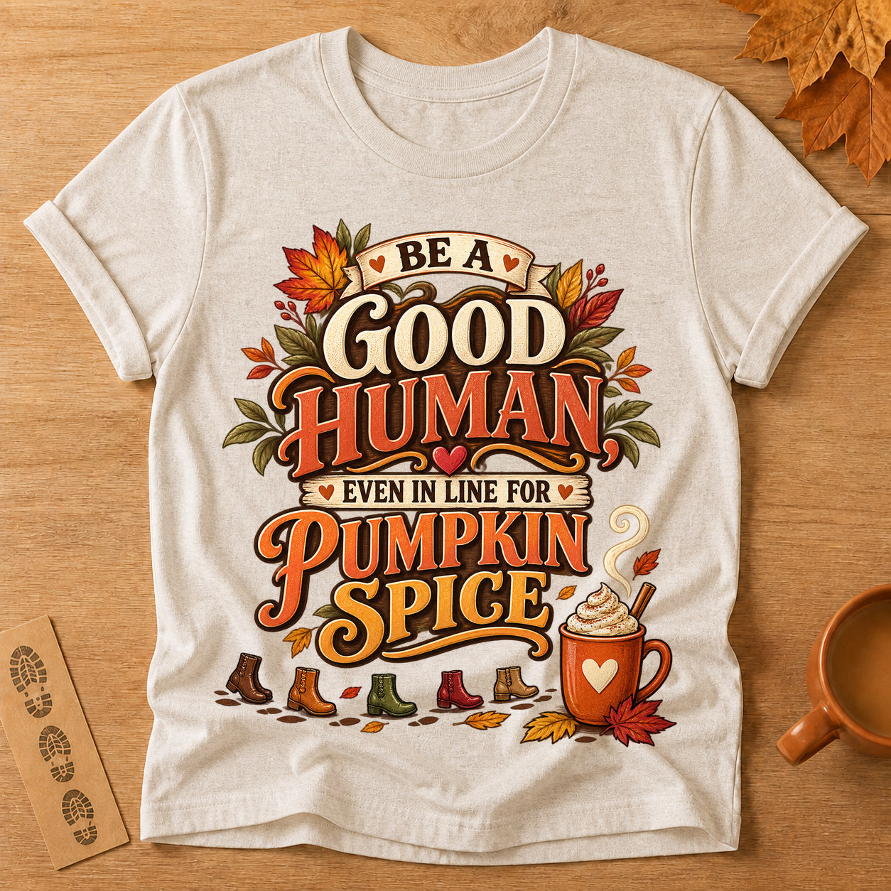 Good Human Pumpkin Spice T-shirt - Heather Oatmeal - Brooke & Belle