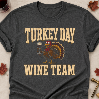 Turkey Day Wine Team Fall Colored Print T-Shirt - Dark Heather - Brooke & Belle