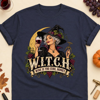 W.I.T.C.H. T-shirt in Navy, laid flat. [bb c=navy r=flat]