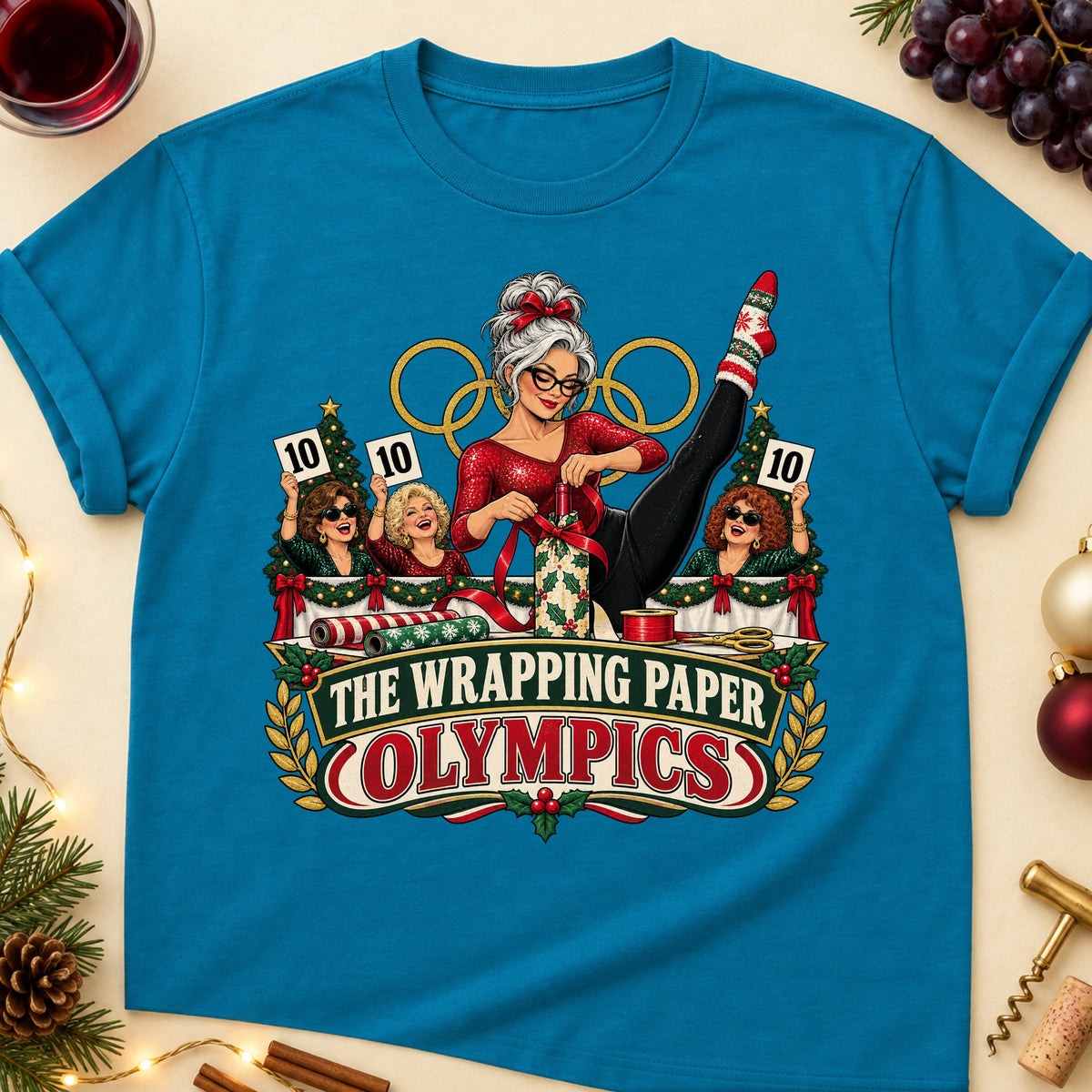 The Wrapping Paper Olympics Colored Print T-Shirt - Antique Sapphire - Brooke & Belle