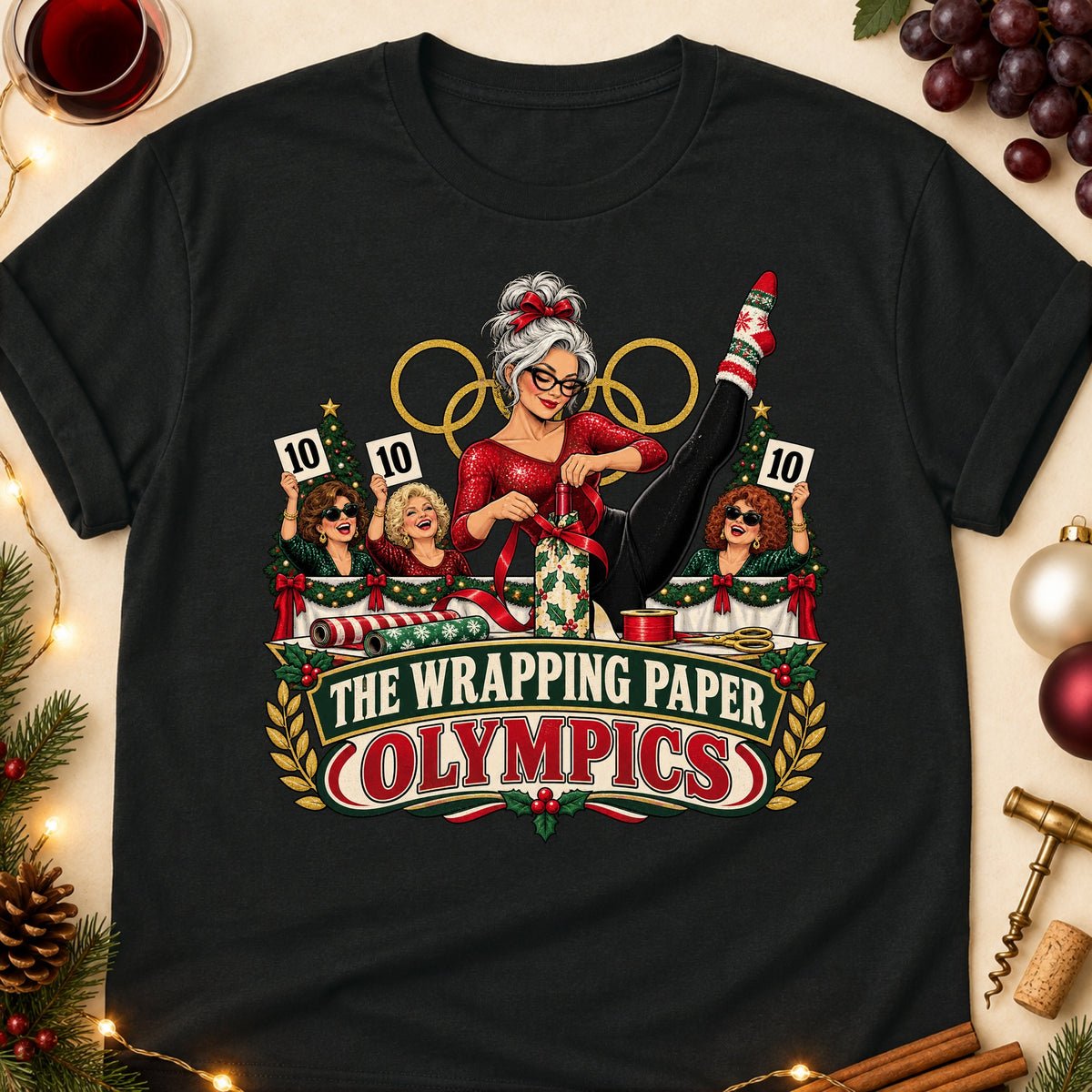 The Wrapping Paper Olympics Colored Print T-Shirt - Black - Brooke & Belle
