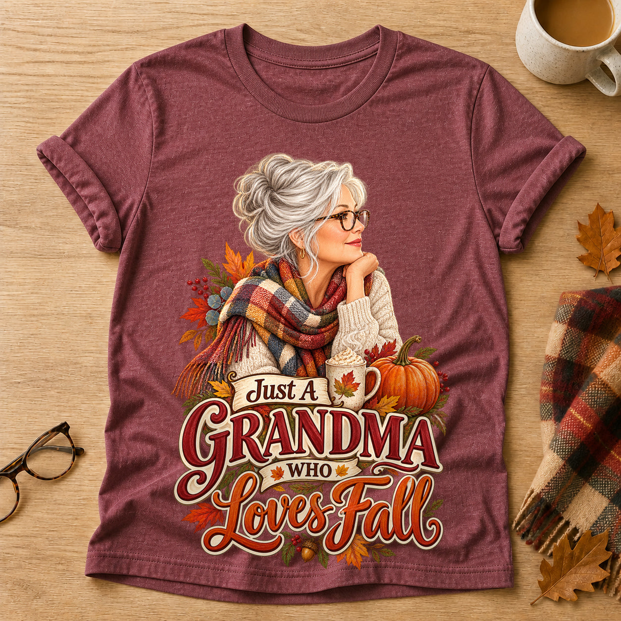 Grandma Loves Fall T-shirt - Heather Maroon - Brooke & Belle