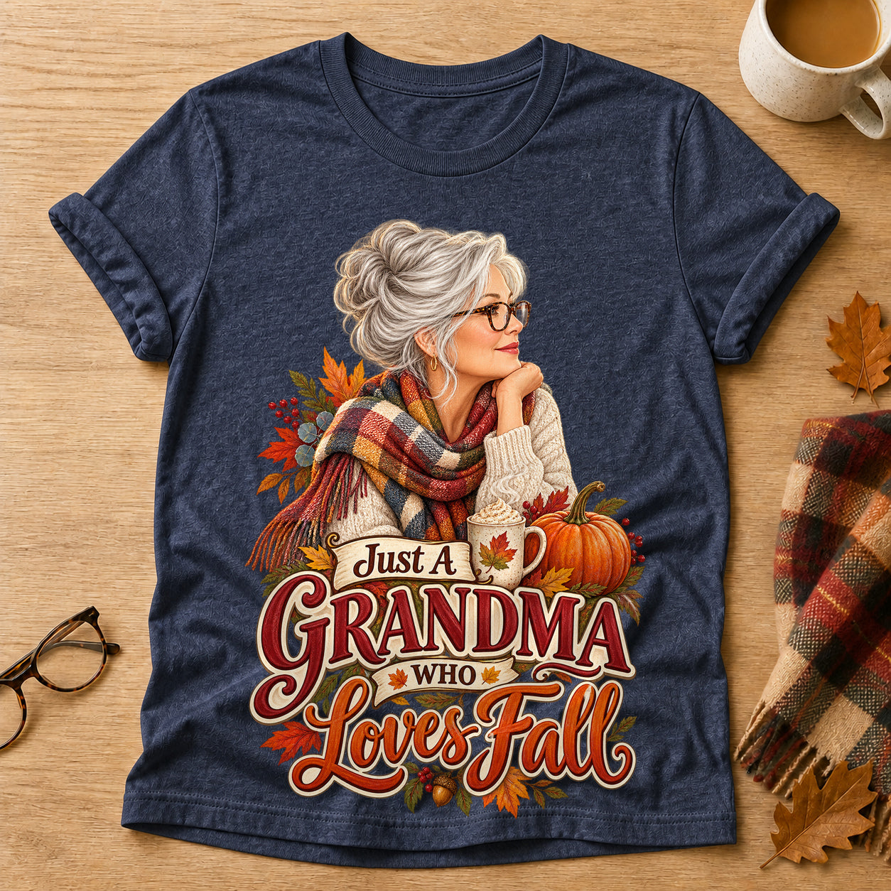 Grandma Loves Fall T-shirt - Heather Navy - Brooke & Belle