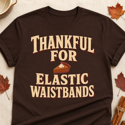 Thankful For Elastic Waistbands Fall Colored Print T-Shirt - Dark Chocolate - Brooke & Belle