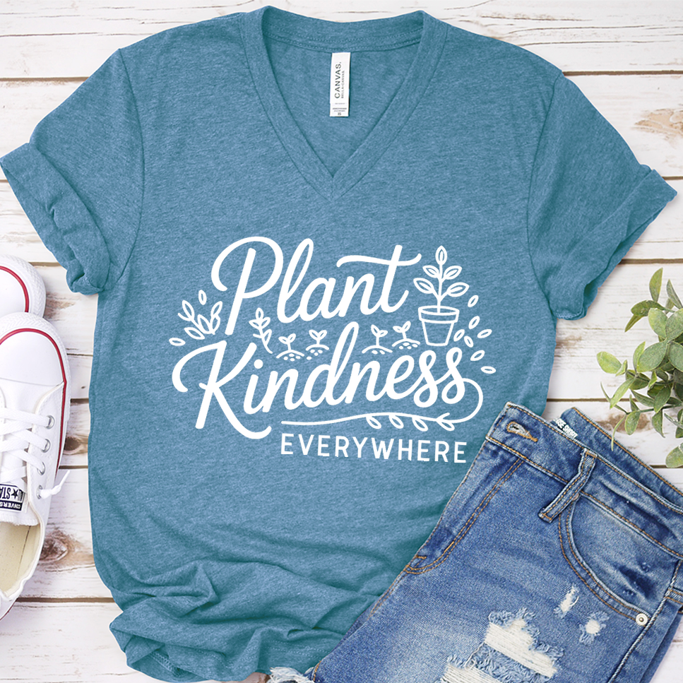 Plant Kindness Everywhere V-Neck - Heather Deep Teal - Brooke & Belle