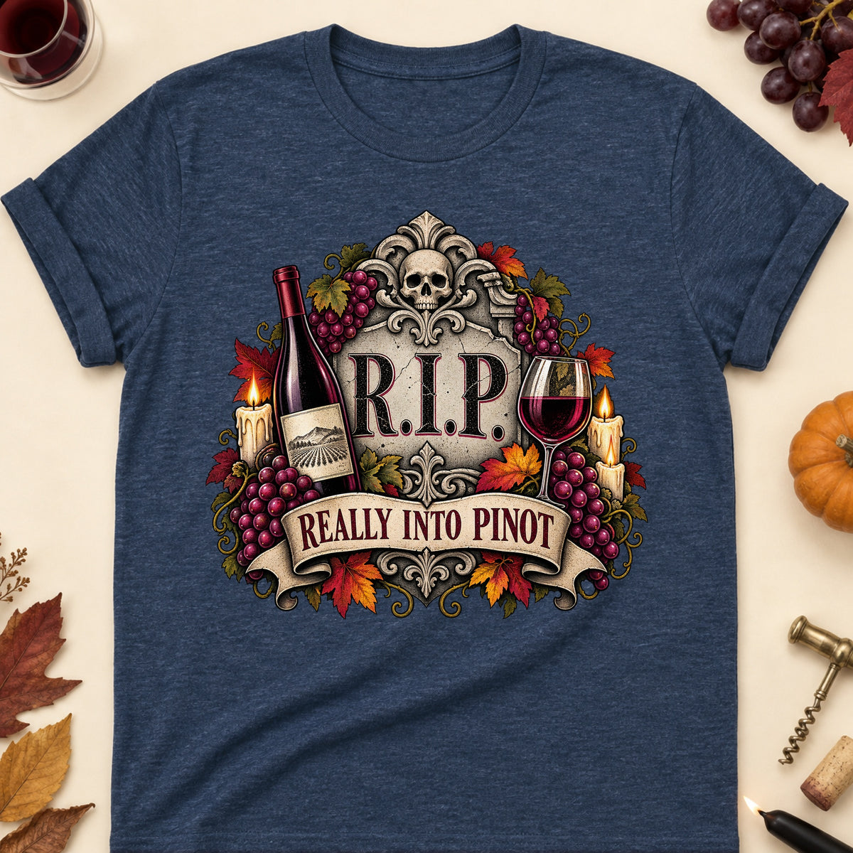 R.I.P. Really Into Pinot Colored Print T-Shirt - Heather Navy - Brooke & Belle