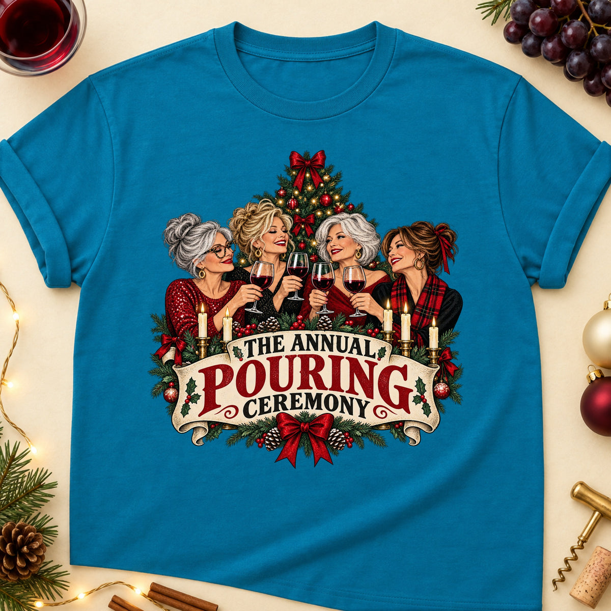 The Annual Pouring Ceremony Colored Print T-Shirt - Antique Sapphire - Brooke & Belle