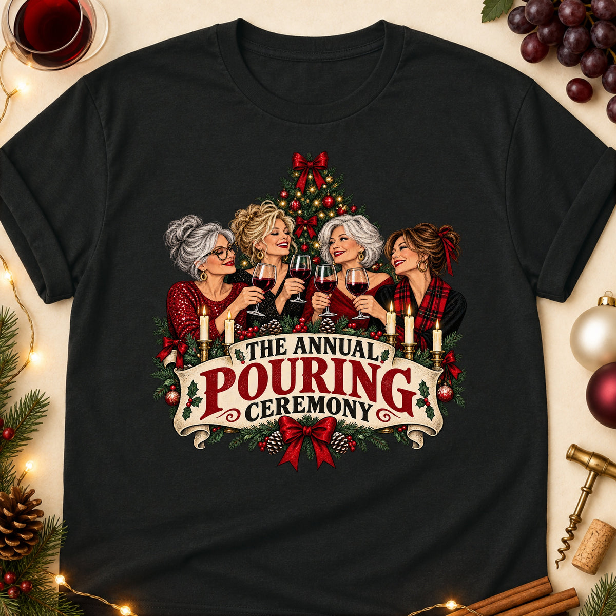 The Annual Pouring Ceremony Colored Print T-Shirt - Black - Brooke & Belle