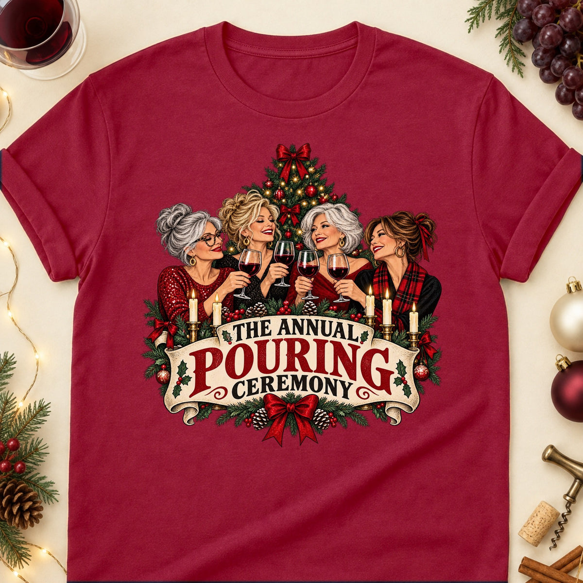 The Annual Pouring Ceremony Colored Print T-Shirt - Cardinal Red - Brooke & Belle