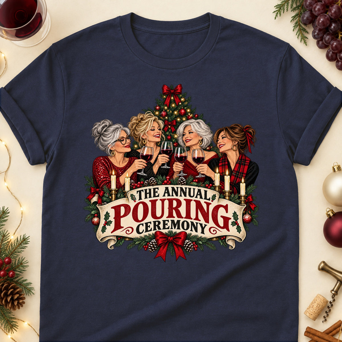 The Annual Pouring Ceremony Colored Print T-Shirt - Navy - Brooke & Belle