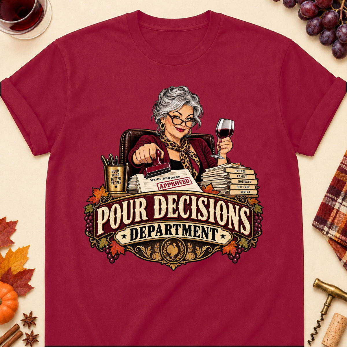 Pour Decisions Department Colored Print T-Shirt - Cardinal Red - Brooke & Belle