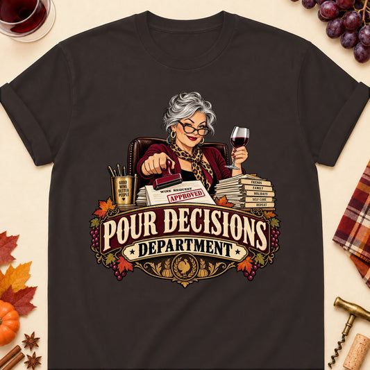 Pour Decisions Department Colored Print T-Shirt - Dark Chocolate - Brooke & Belle