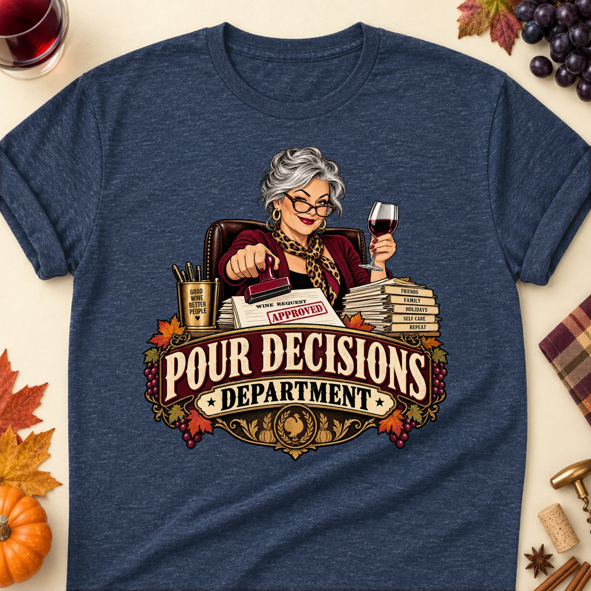 Pour Decisions Department Colored Print T-Shirt - Heather Navy - Brooke & Belle
