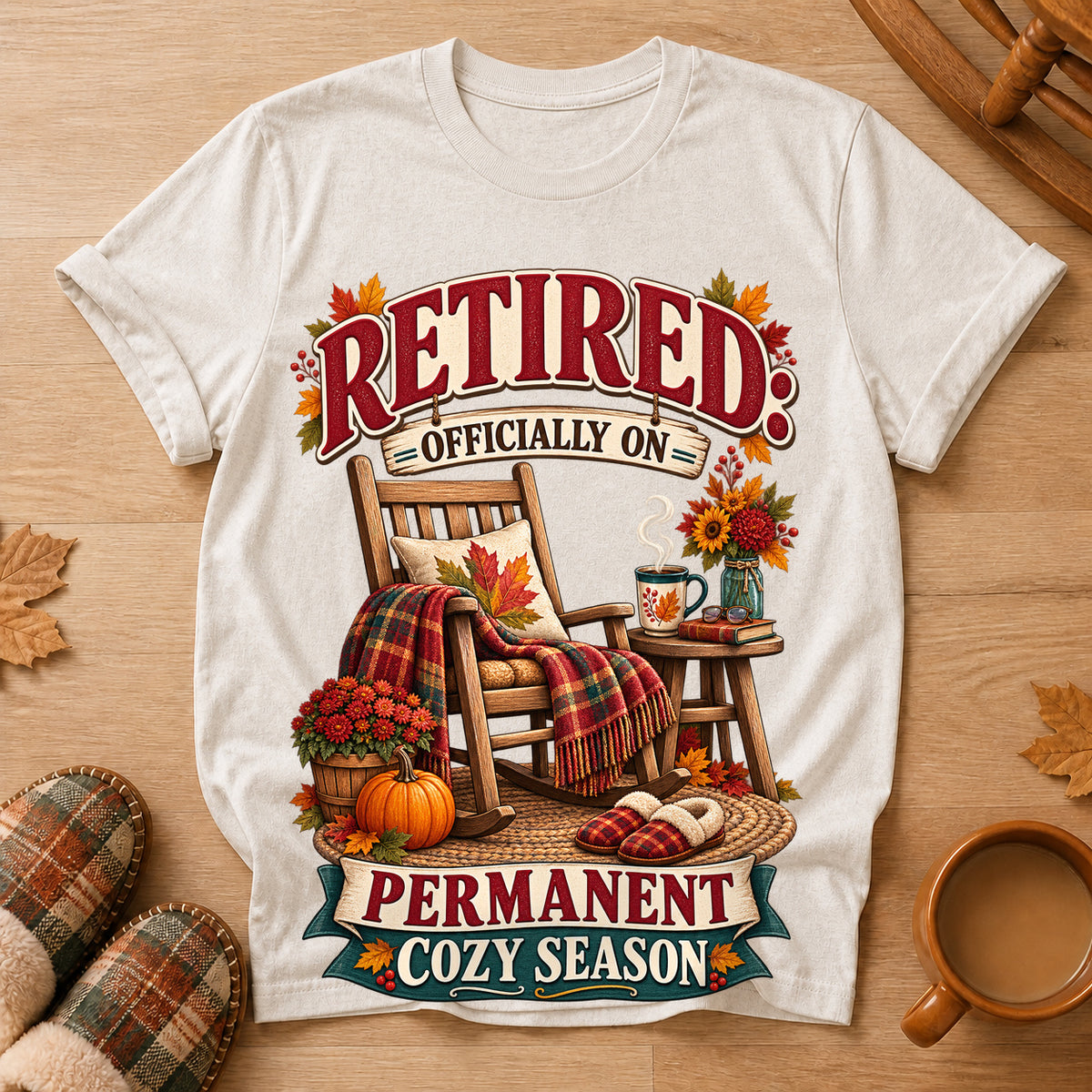 Retired Permanent Cozy Season T-shirt - Heather Oatmeal - Brooke & Belle