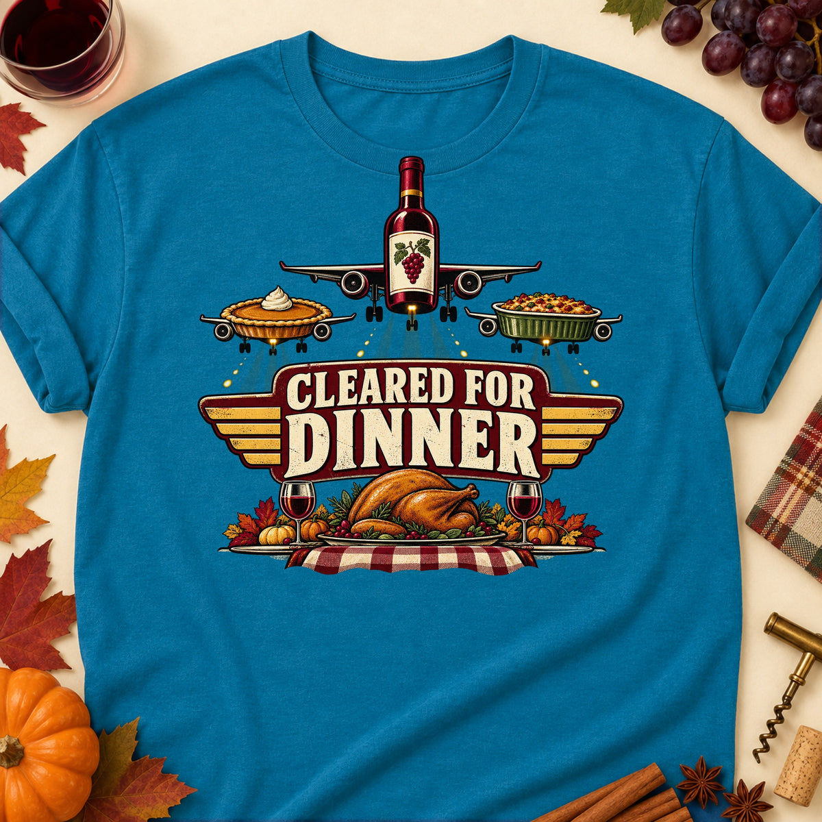 Cleared For Dinner Colored Print T-Shirt - Antique Sapphire - Brooke & Belle