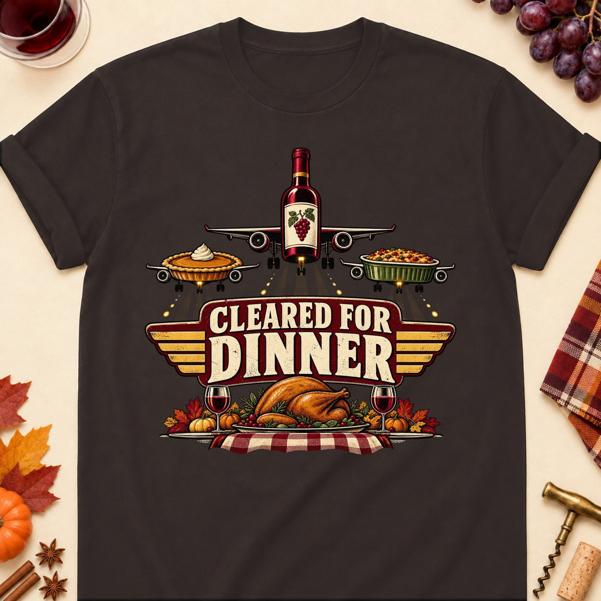 Cleared For Dinner Colored Print T-Shirt - Dark Chocolate - Brooke & Belle