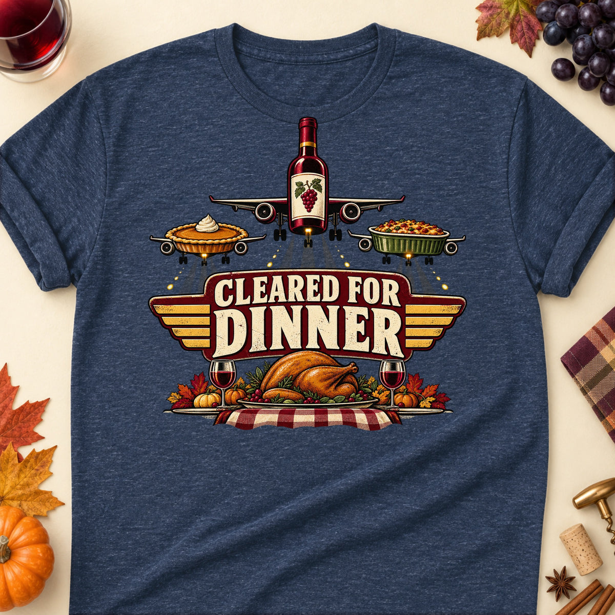Cleared For Dinner Colored Print T-Shirt - Heather Navy - Brooke & Belle