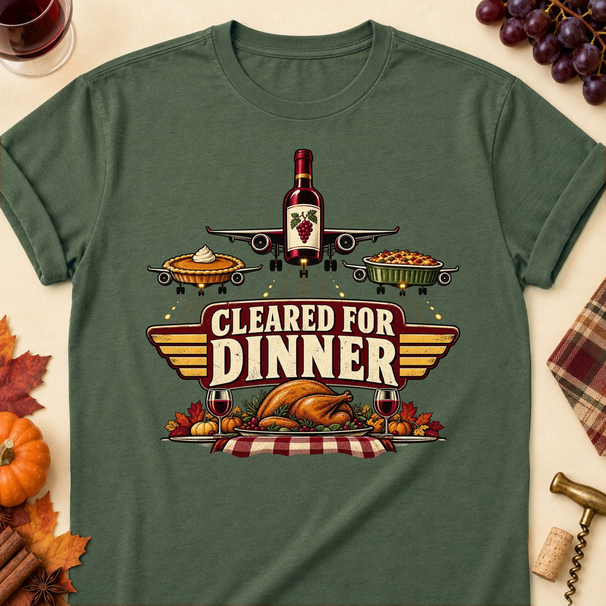 Cleared For Dinner Colored Print T-Shirt - Military Green - Brooke & Belle