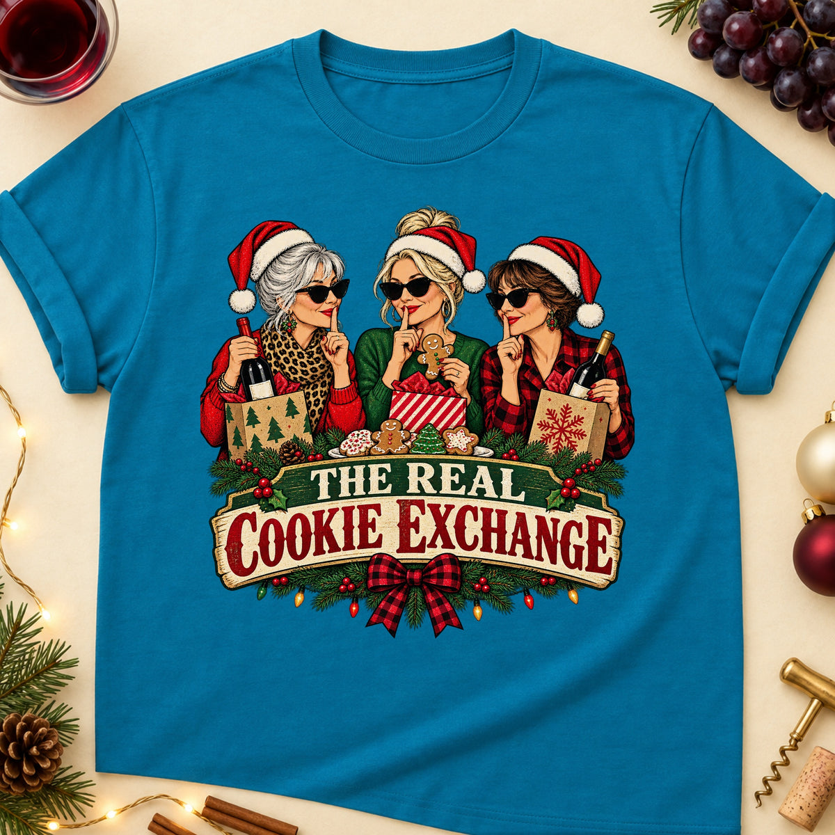 The Real Cookie Exchange Colored Print T-Shirt - Antique Sapphire - Brooke & Belle