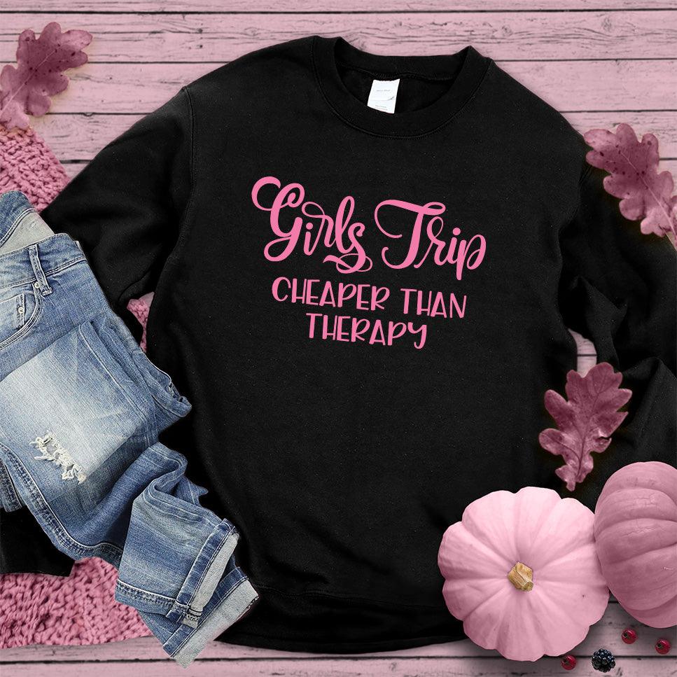 Girls Trip Sweatshirt Pink Edition Black - Cozy Girls Trip themed crewneck sweatshirt perfect for friend getaways.