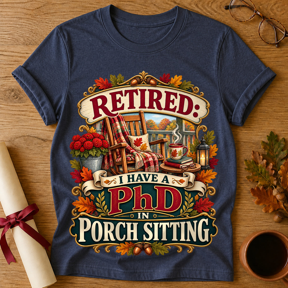 PhD Porch Sitting T-shirt - Heather Navy - Brooke & Belle