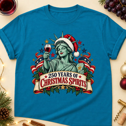 250 Years Of Christmas Spirits Colored Print T-Shirt - Antique Sapphire - Brooke & Belle