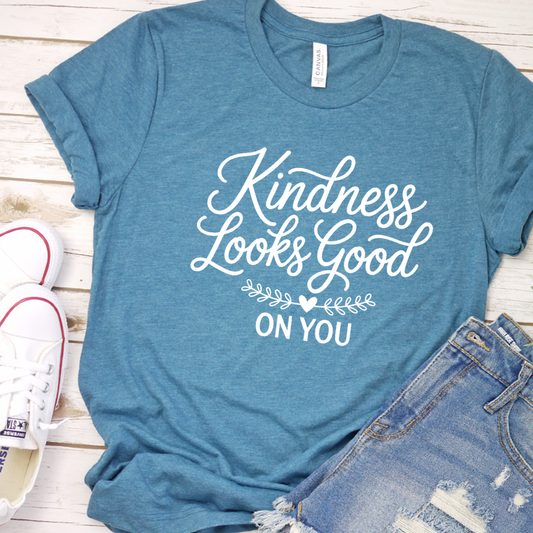 Kindness Looks Good On You T-Shirt - Heather Deep Teal - Brooke & Belle