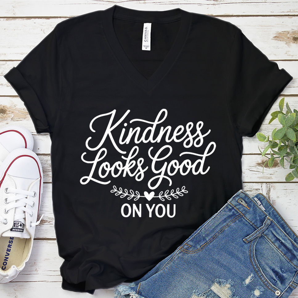 Kindness Looks Good On You V-Neck - Black - Brooke & Belle