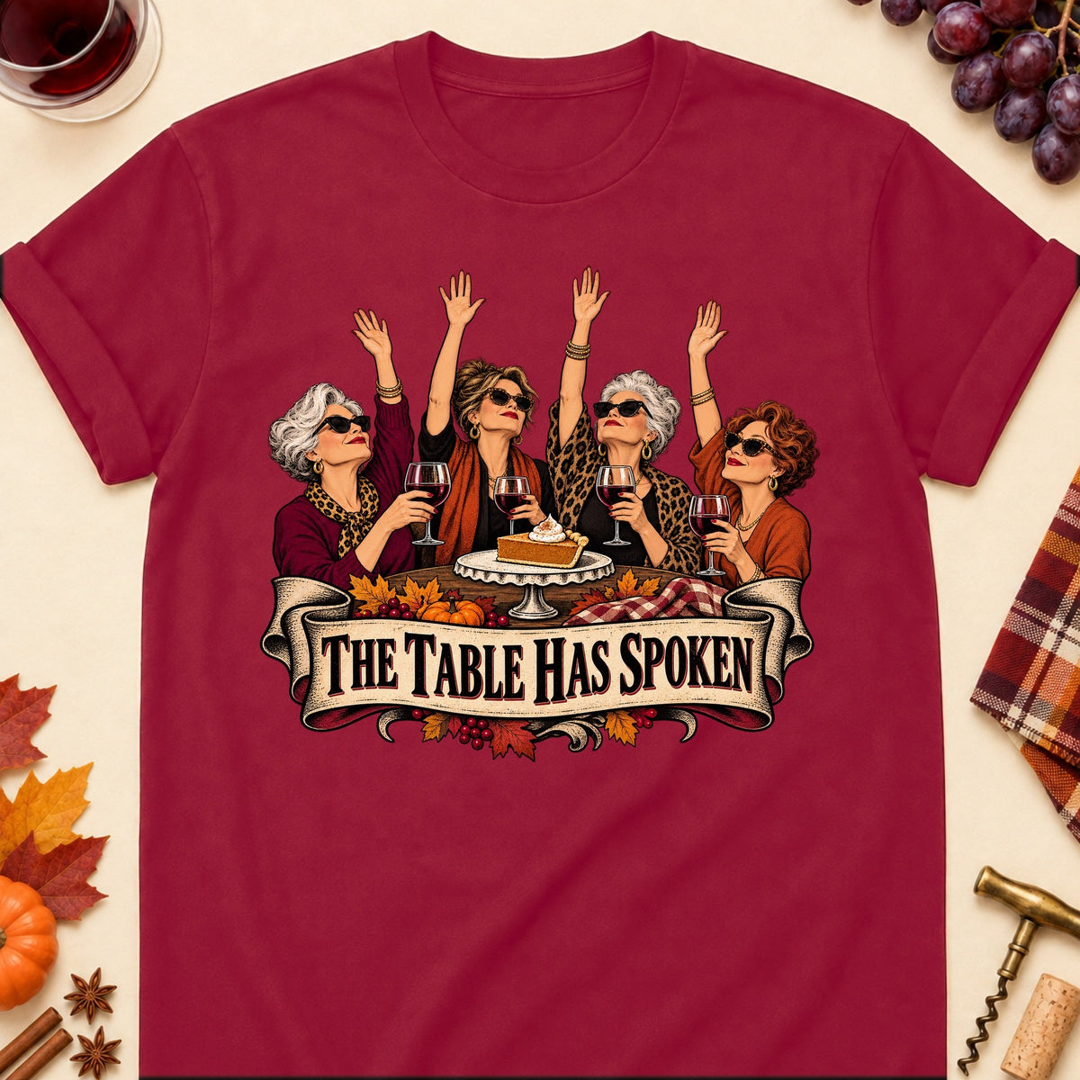 The Table Has Spoken Colored Print T-Shirt - Cardinal Red - Brooke & Belle