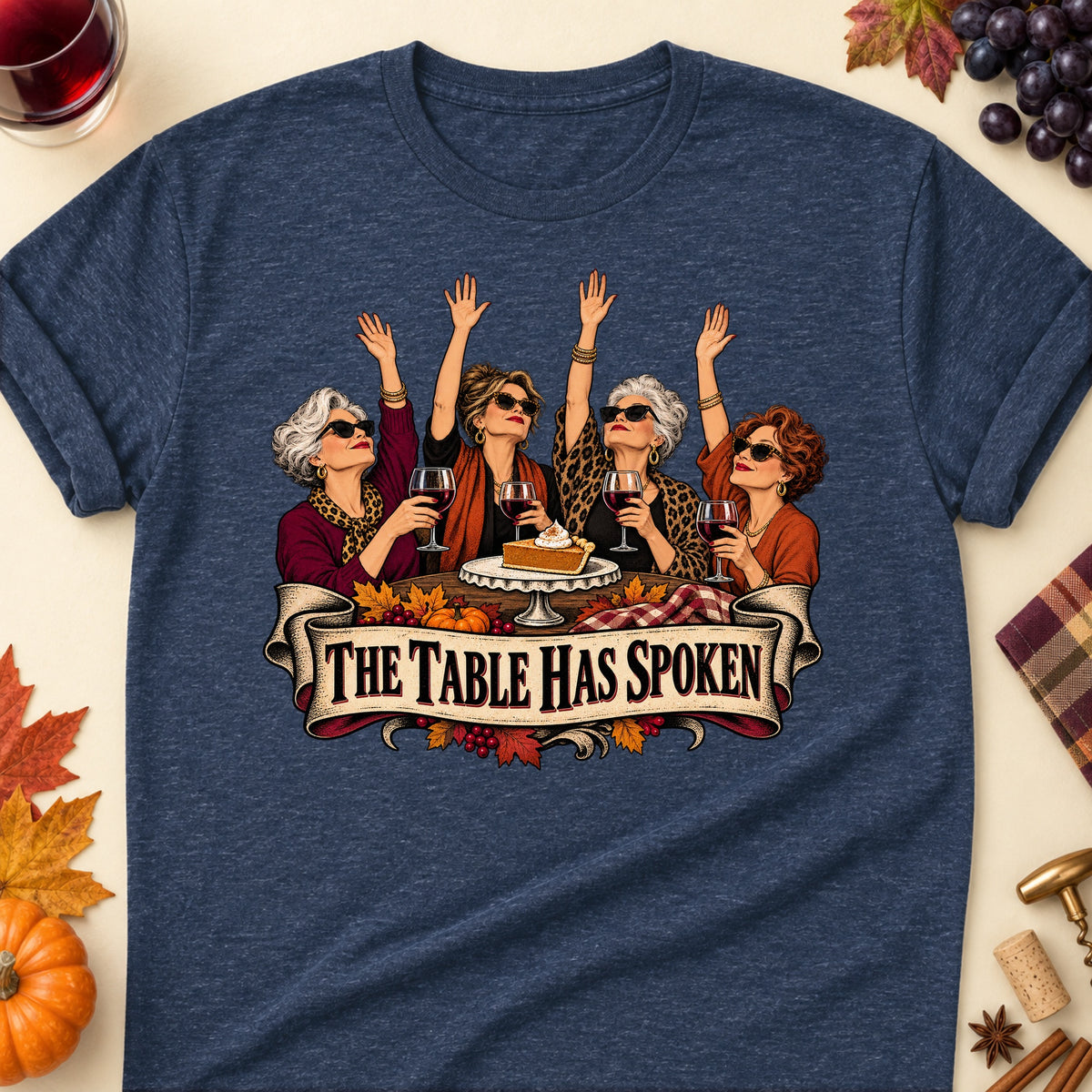 The Table Has Spoken Colored Print T-Shirt - Heather Navy - Brooke & Belle