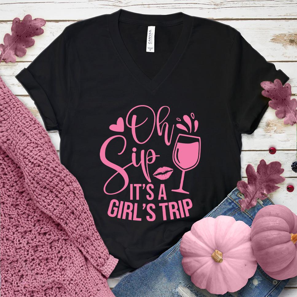 Oh Sip It's A Girl's Trip V-Neck Pink Edition - Brooke & Belle