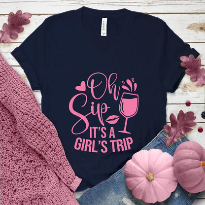 Oh Sip It's A Girl's Trip V-Neck Pink Edition