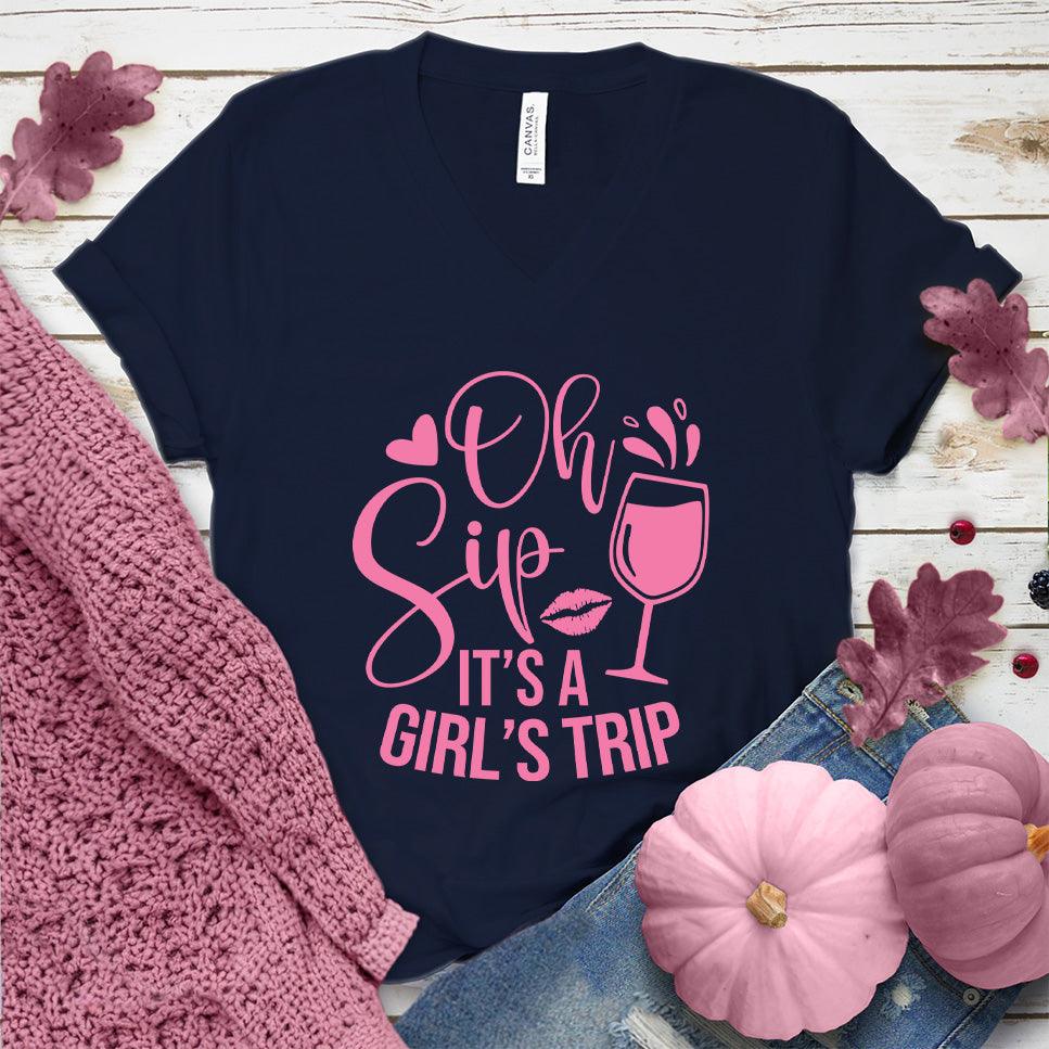 Oh Sip It's A Girl's Trip V-Neck Pink Edition - Brooke & Belle