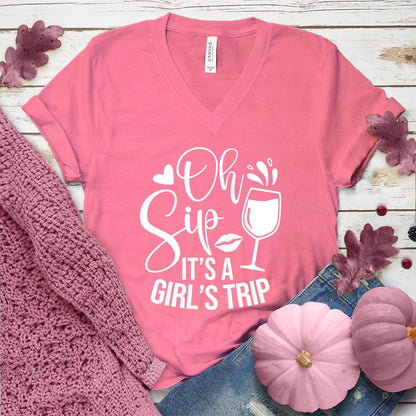 Oh Sip It's A Girl's Trip V-Neck Pink Edition - Brooke & Belle