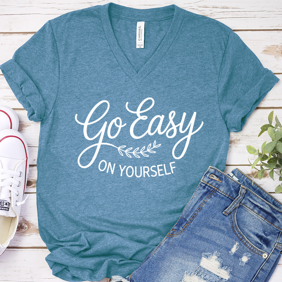 Go Easy On Yourself V-Neck - Heather Deep Teal - Brooke & Belle