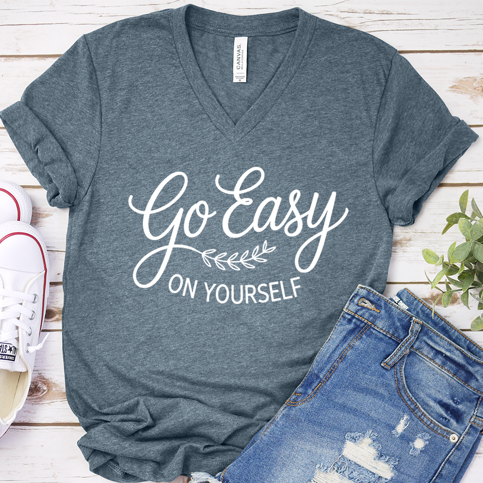 Go Easy On Yourself V-Neck - Heather Slate - Brooke & Belle