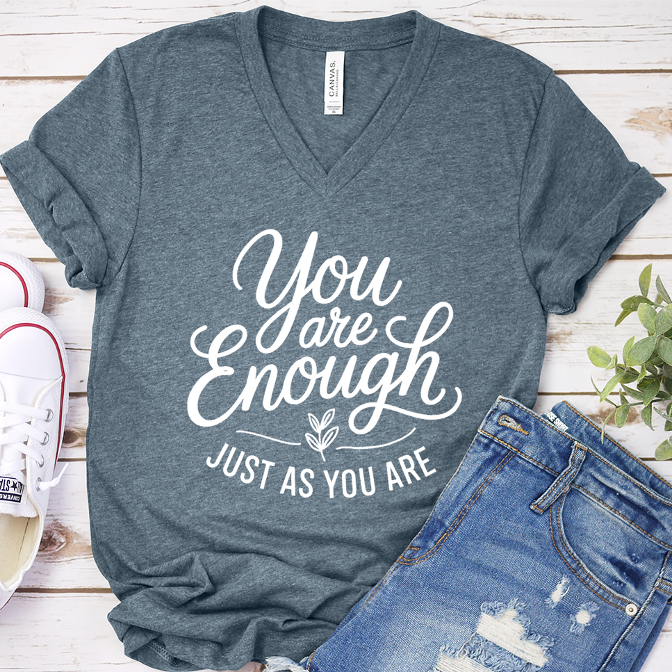 You Are Enough, Just As You Are V-Neck - Heather Slate - Brooke & Belle