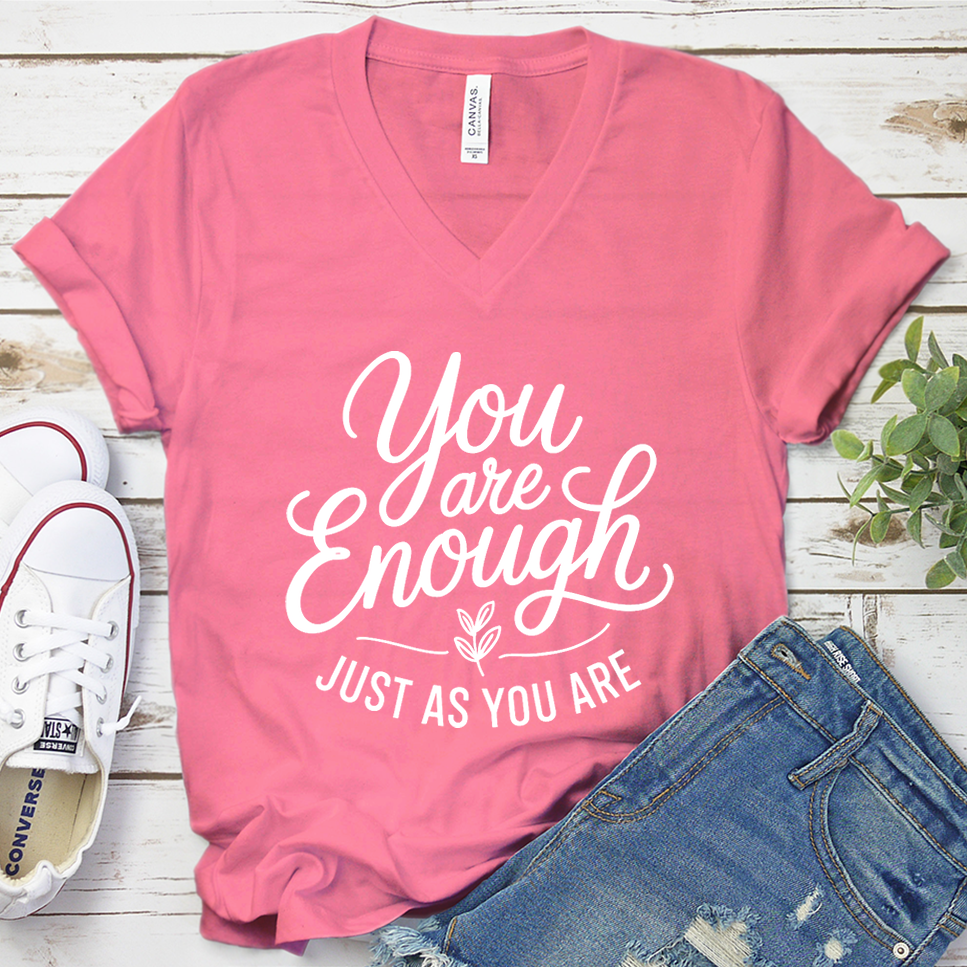 You Are Enough, Just As You Are V-Neck - Neon Pink - Brooke & Belle